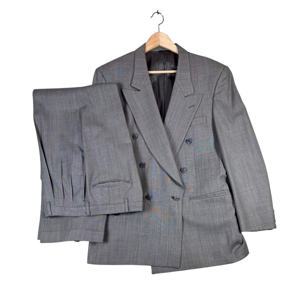 Biella International for Kuppenheimer Mens Grey Double Breasted Suit 2 Piece 42R